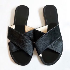 Banana Republic Leather Sandal Slides w Calf Hair